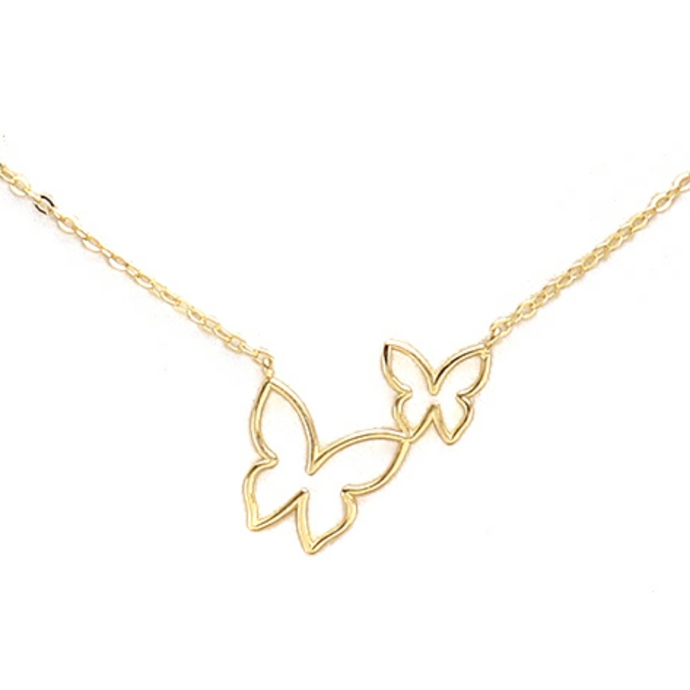 Gold Butterfly Double Pendant Necklace Chain Trend